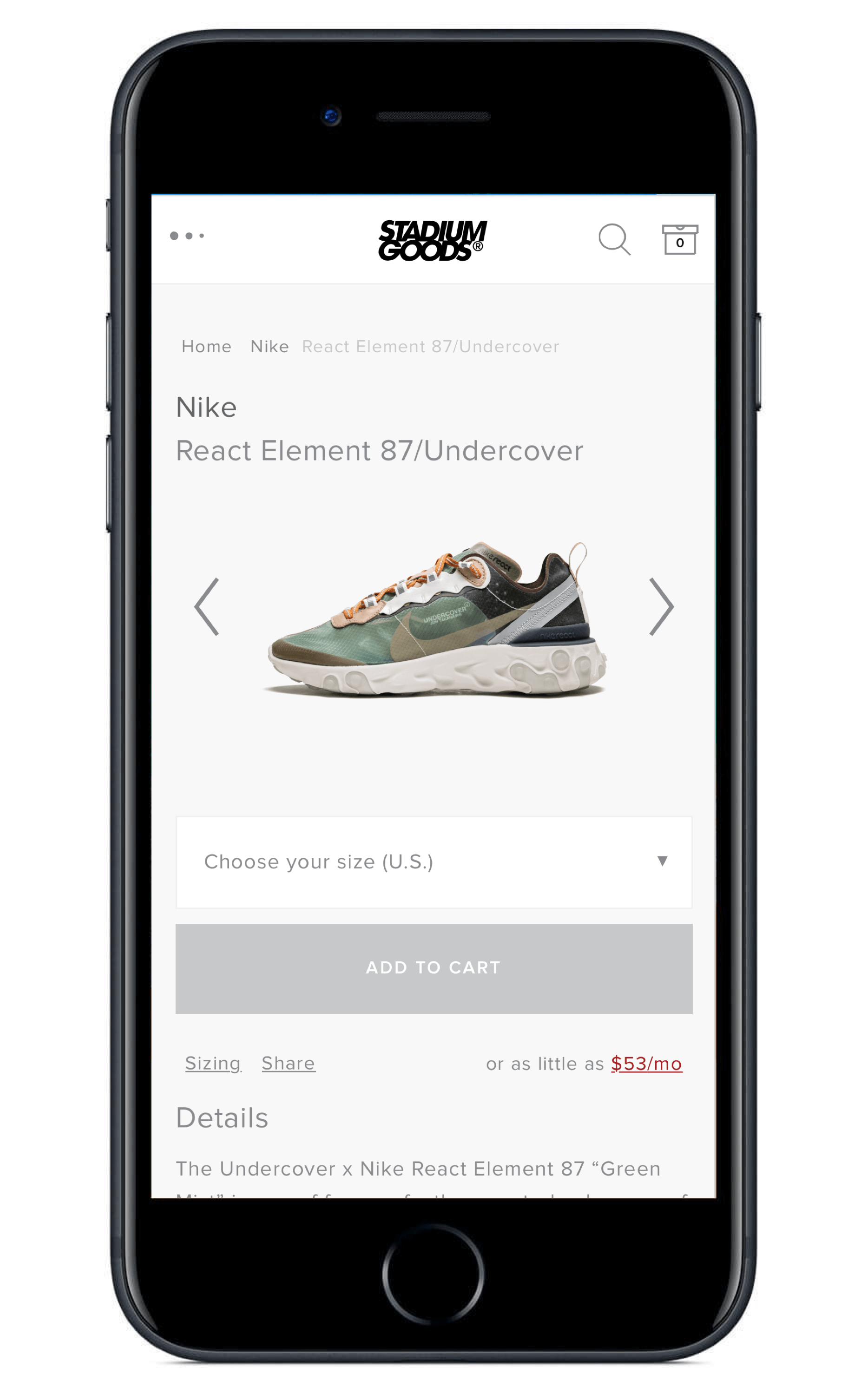 the stadium goods mobile website